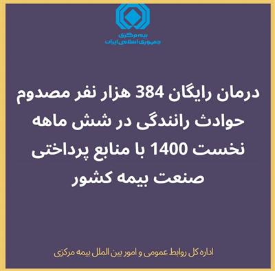 درمان رایگان 384 هزار نفر مصدوم حوادث رانندگی در شش ماهه نخست 1400 با منابع پرداختی صنعت بیمه کشور